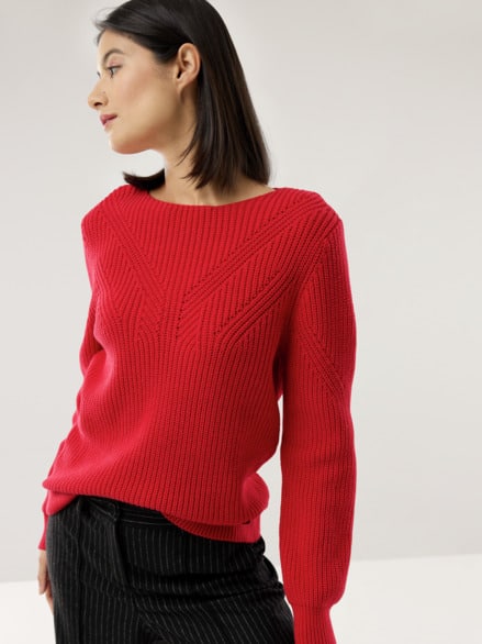 Baumwoll-Pullover Patentstrick Kirschrot Baumwoll-Pullover Patentstrick Kirschrot