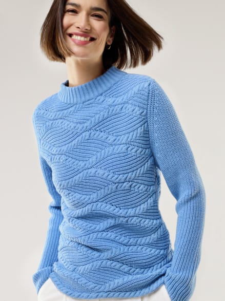 Baumwoll-Pullover Wellenzopf Ozeanblau