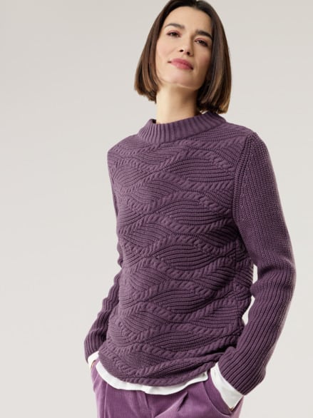Baumwoll-Pullover Wellenzopf Mauve Baumwoll-Pullover Wellenzopf Mauve