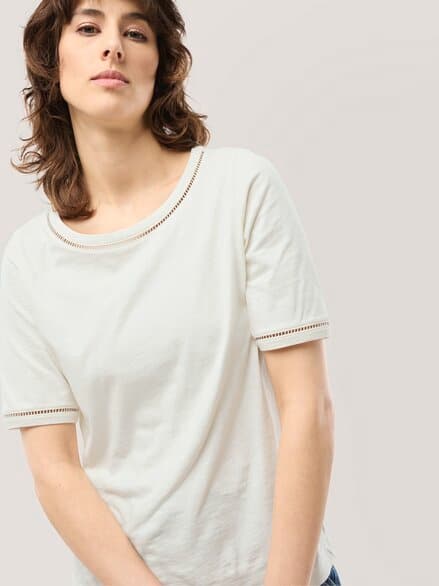 Baumwollshirt Lochstickereiband Offwhite