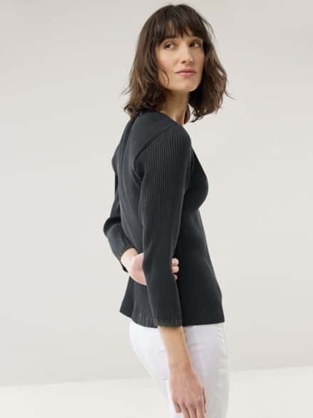 Rippshirt Spitzendetail Schwarz