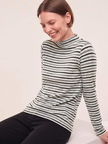 Ringelshirt mit Kaminkragen Silber Melange