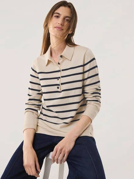 Polo-Pullover mit Seide Creme/Nachtblau