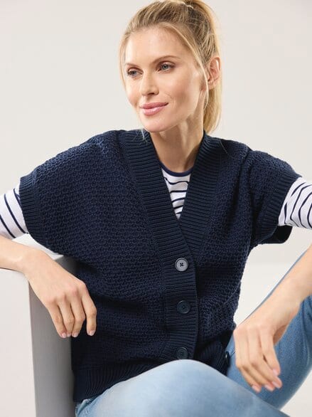 Strickweste mit Waffelstruktur Nachtblau Strickweste mit Waffelstruktur Nachtblau