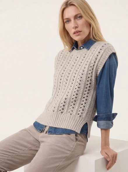 Edler Ajour Pullunder in weichem Garn Creme Edler Ajour Pullunder in weichem Garn Creme