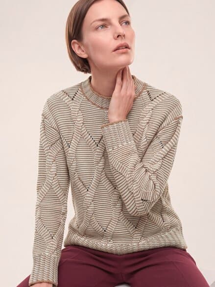 Zopfpullover in Baumwollmischung Praline/Creme