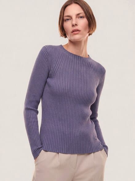 Baumwollmix Pullover in Rippenstrick Optik Soft Mauve