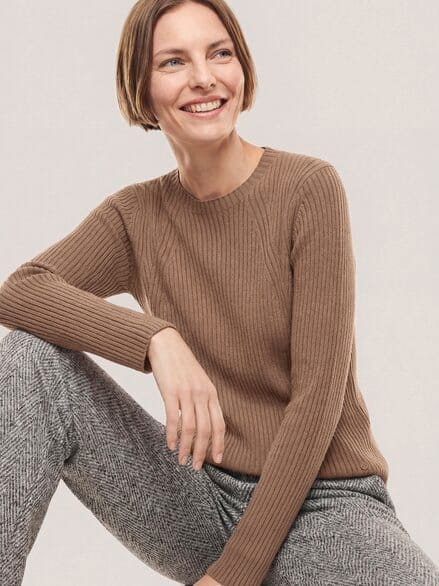 Baumwollmix Pullover in Rippenstrick Optik Praline