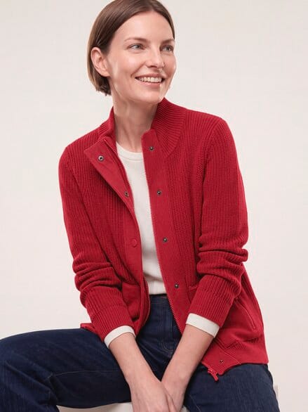 Patentstrickjacke aus Baumwolle Dunkelrot Patentstrickjacke aus Baumwolle Dunkelrot