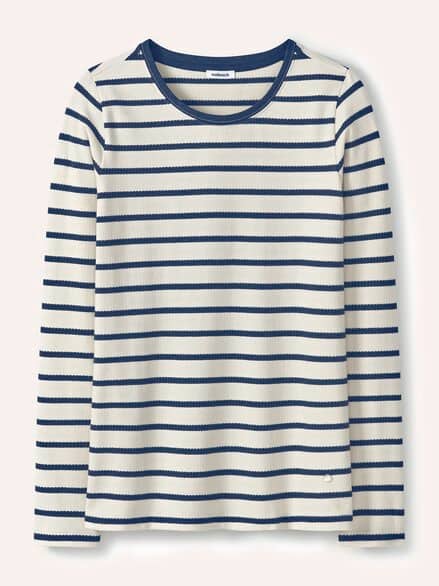 Baumwollshirt Ringelstruktur Offwhite/Nachtblau