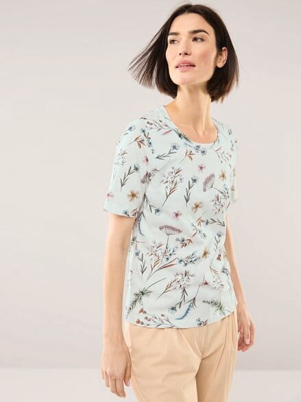 Baumwollshirt mit Blumen Weiß