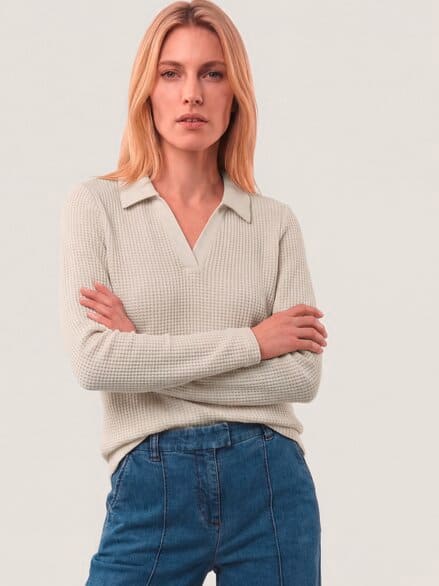 Poloshirt in Strickoptik Creme Poloshirt in Strickoptik Creme