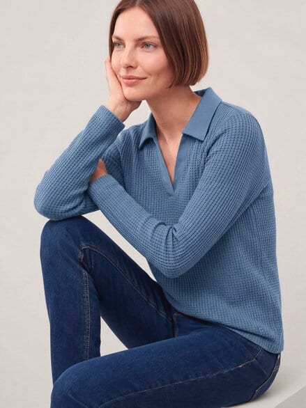 Poloshirt in Strickoptik Smokey Blue Poloshirt in Strickoptik Smokey Blue