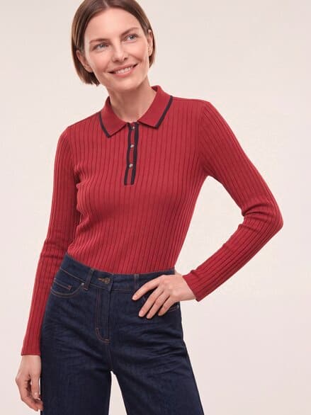Poloshirt mit Rippenstruktur Dunkelrot Poloshirt mit Rippenstruktur Dunkelrot