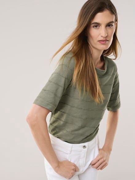 Baumwollshirt Streifenstruktur Khaki