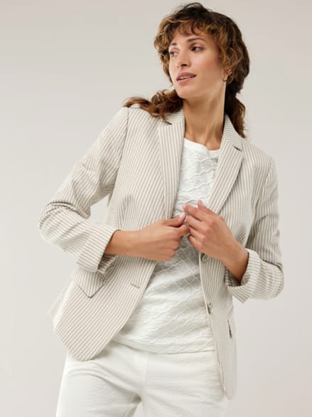 Baumwollblazer Seersucker Beige/Weiß Baumwollblazer Seersucker Beige/Weiß
