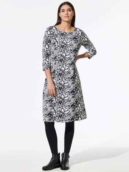 Softjersey-Jacquardkleid Weiß/Schwarz