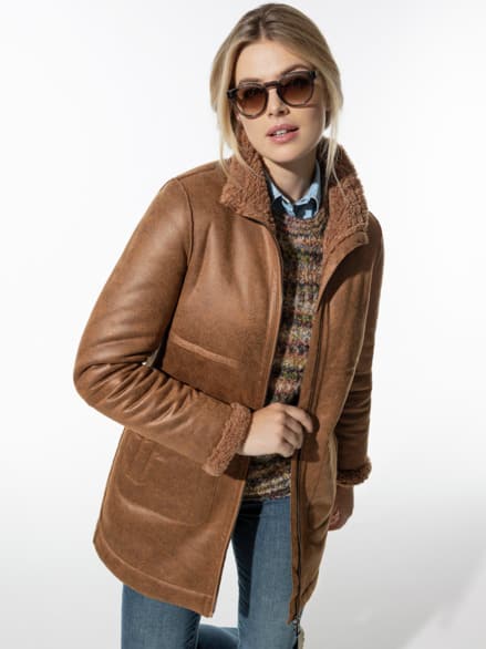 Langjacke Lammfelloptik Toffee