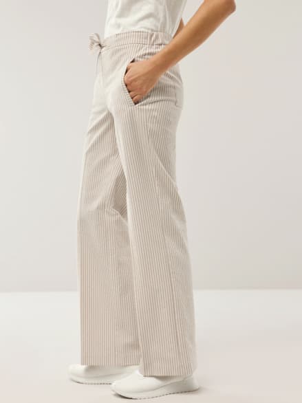 Marlenehose Seersucker Beige/Weiß Marlenehose Seersucker Beige/Weiß