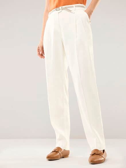Bundfaltenhose aus Leinenmix Offwhite