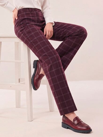 Marlene Hose aus Premium Flanell Karo Merlot
