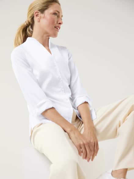 Extraglatt-Bluse Kelchkragen Weiß Extraglatt-Bluse Kelchkragen Weiß