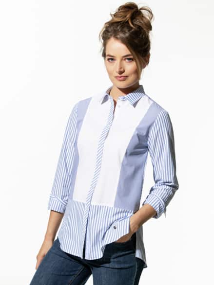 Patchwork Bluse Streifen Blau/Weiß Patchwork Bluse Streifen Blau/Weiß