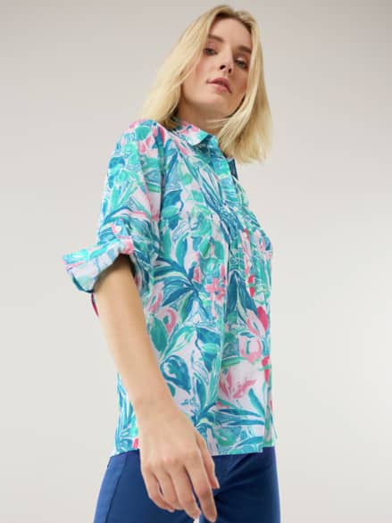 Baumwoll Tunika Flora Floral Blau