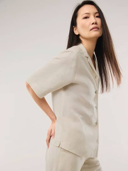 Reverskragen Bluse Leinenmix Natur