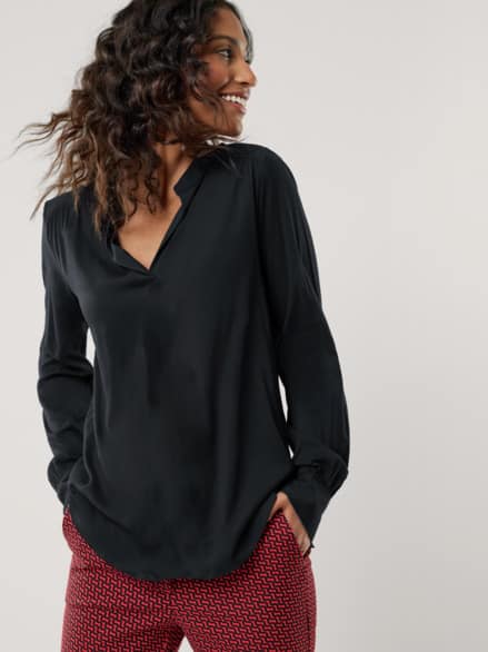 Easy Care Viskose Bluse Uni Schwarz Easy Care Viskose Bluse Uni Schwarz