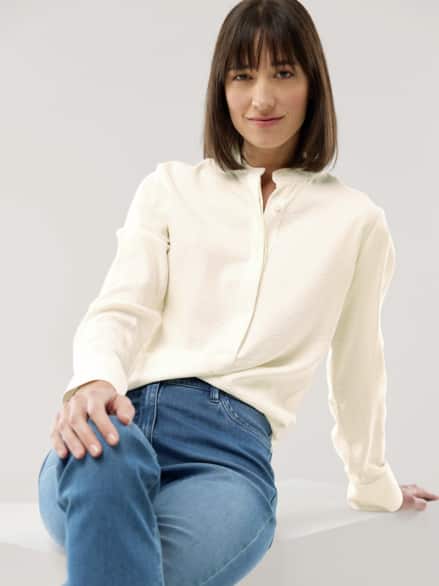 Easy Care Crincle Bluse Offwhite