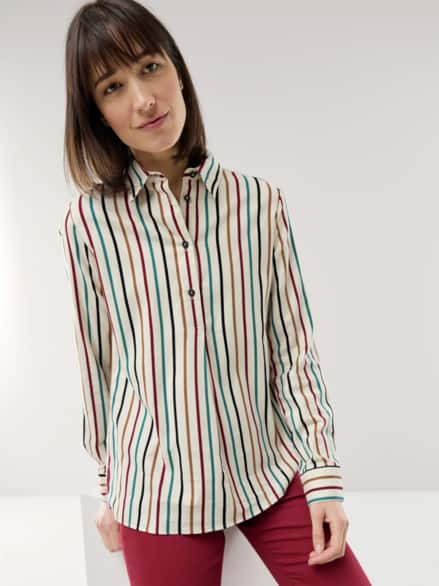 Soft-Flanell Polo-Bluse Multicolor Streifen