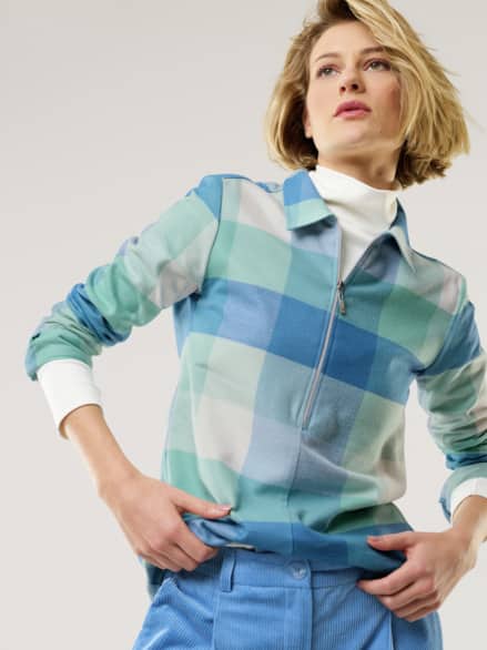 Kuschelflanell Zip-Bluse Karo Gletschergrün Kuschelflanell Zip-Bluse Karo Gletschergrün