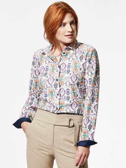 Thermoleicht-Flanell-Hemdbluse Offwhite/Beere