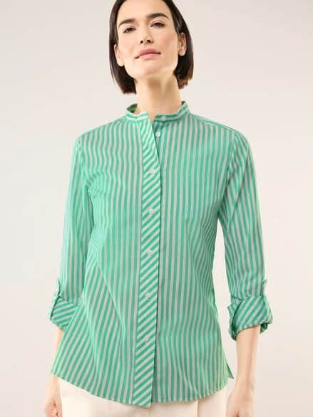 Extraglatt Stehkragen Bluse Kleegrün gestreift Extraglatt Stehkragen Bluse Kleegrün gestreift