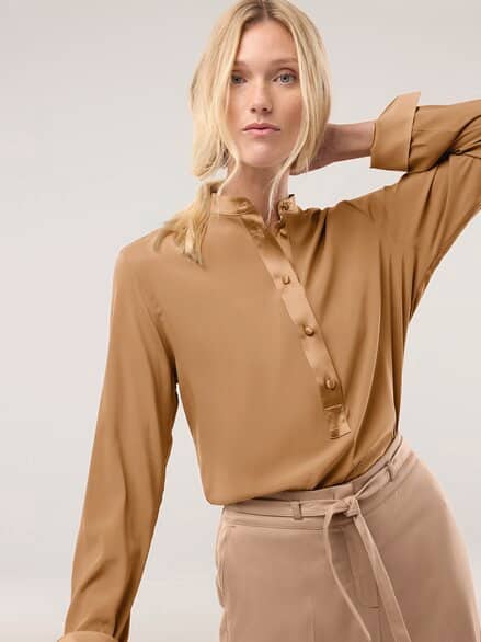 Polo Bluse aus Seide Praline
