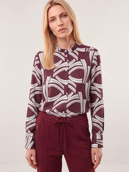 Bluse mit Stehkragen Baumwollsatin Druck Rot