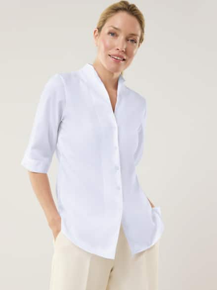 Extraglatt-Bluse Kelchkragen Weiß