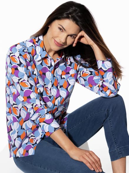 Extrasoft Baumwoll-Bluse Blätterdruck Extrasoft Baumwoll-Bluse Blätterdruck