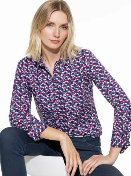 Komfort Baumwoll-Bluse Grafik Fuchsia