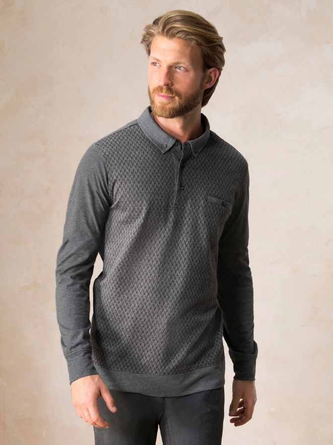 Langarm-Polo Herringbone Langarm-Polo Herringbone
