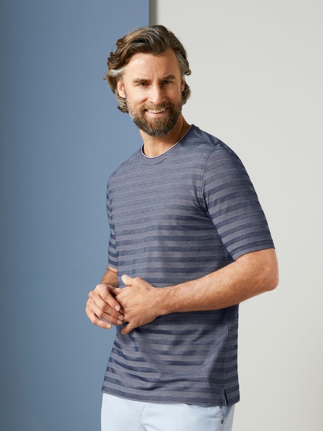 Extraglatt-Shirt Jacquard Streifen Extraglatt-Shirt Jacquard Streifen