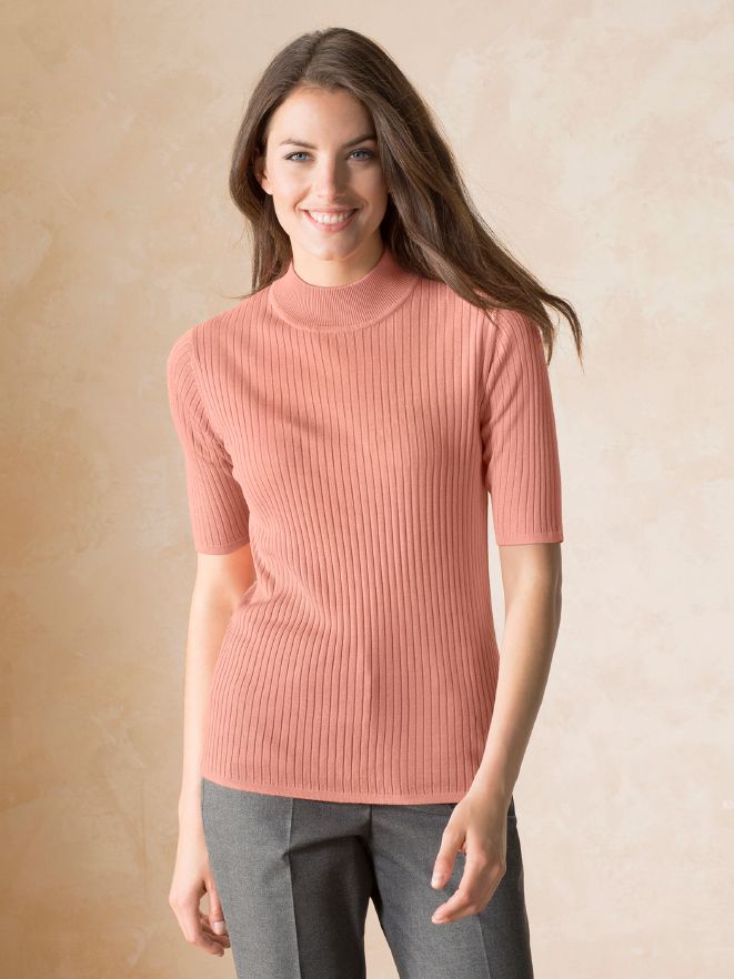 Seiden-Stehbund-Pullover Halbarm Seiden-Stehbund-Pullover Halbarm