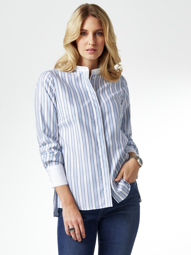 Extraglatt Pima Cotton Stehkragenbluse Extraglatt Pima Cotton Stehkragenbluse