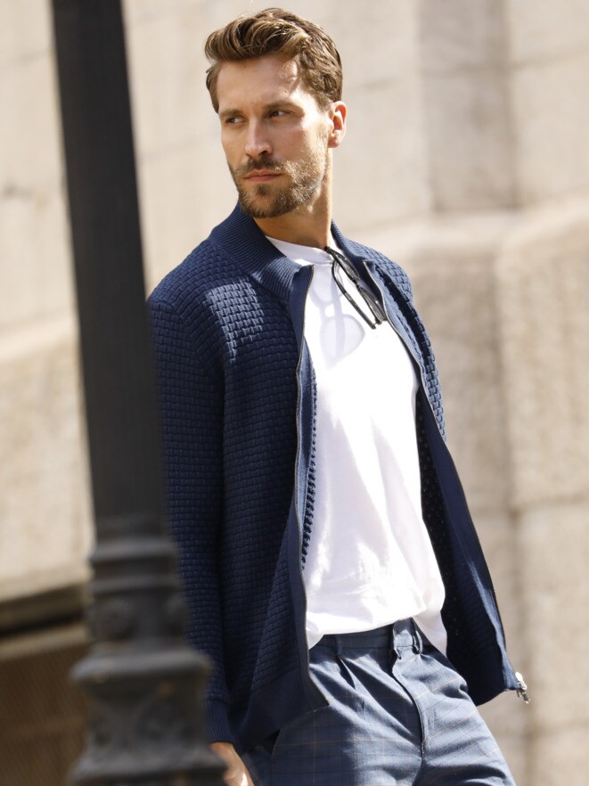 Outfit Strukturstrickjacke Gentleman Outfit Strukturstrickjacke Gentleman