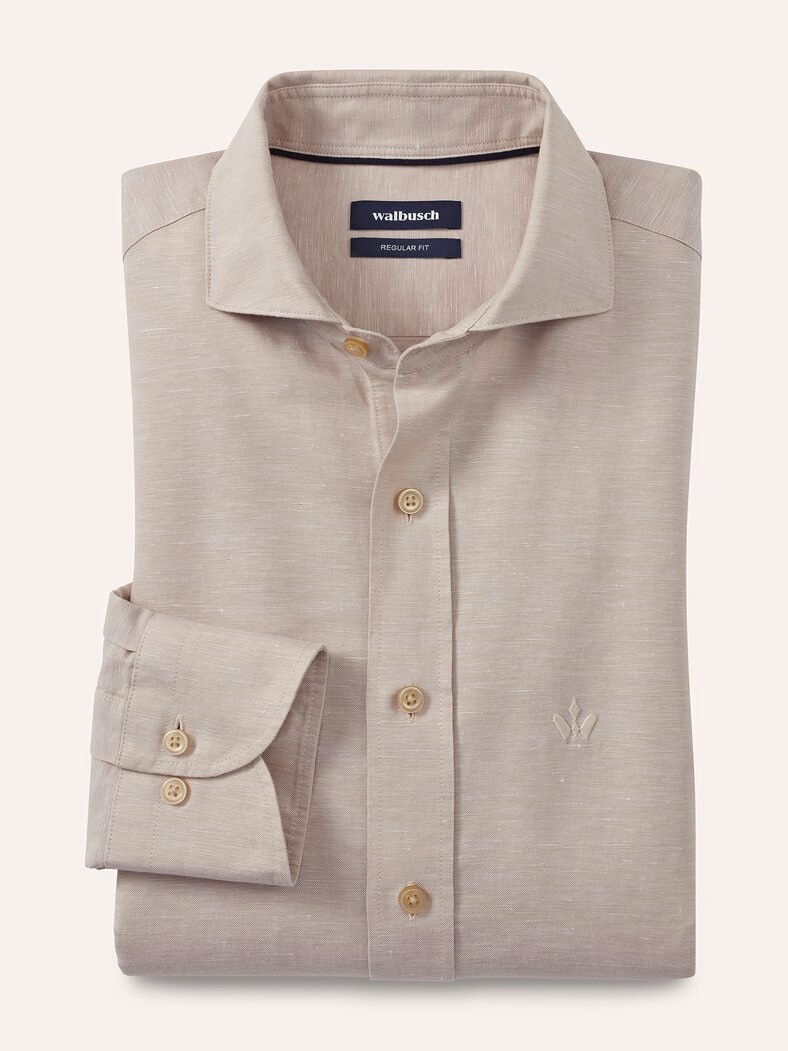 Leinen-Mix Hemd mit Haifischkragen Sand