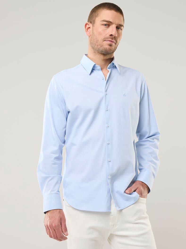 Comfort-Pique Hemd Bleu/Weiß