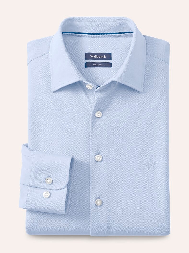 Comfort-Pique Hemd Bleu/Weiß