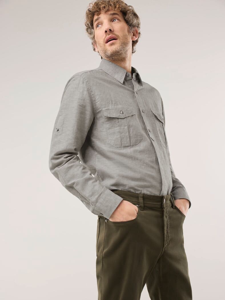 Leinen-Mix Multi-Taschen Hemd Schilf