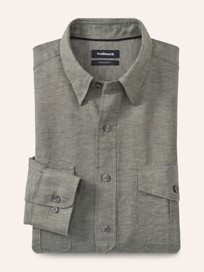 Leinen-Mix Multi-Taschen Hemd Schilf